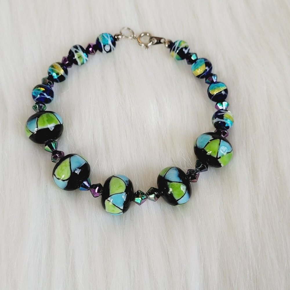 Fairy Neon Bracelet Geometric Lampwork Bead 80s 90s Y2K Western Boho 12556